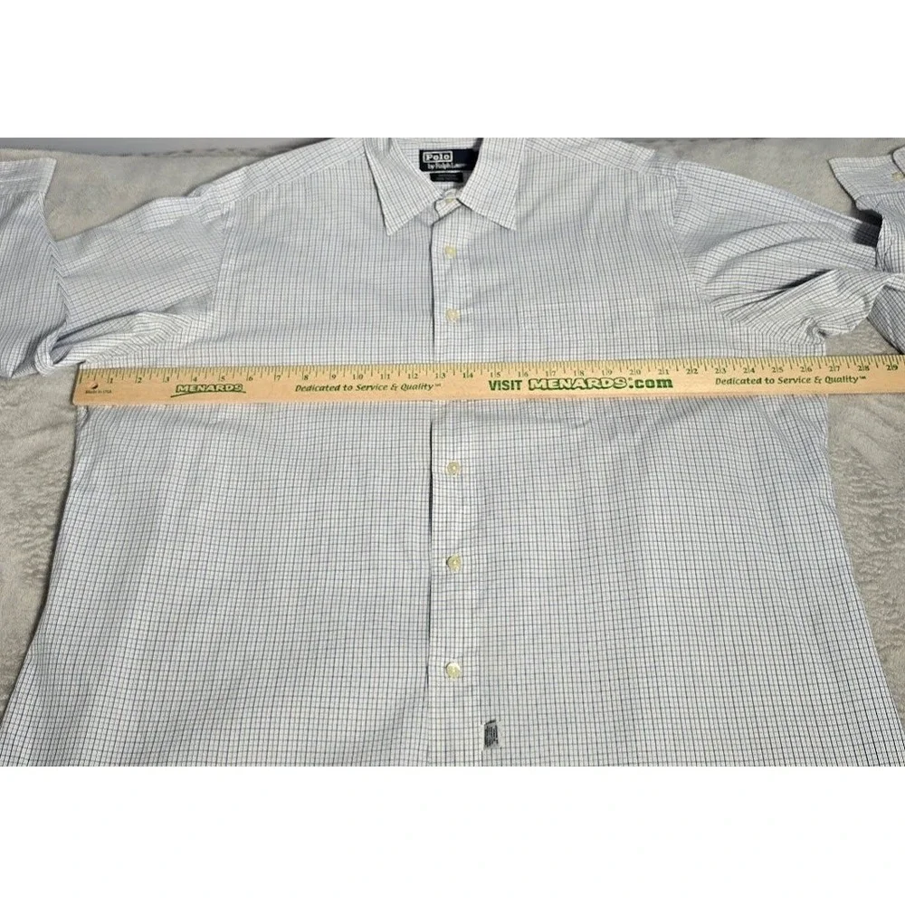 Polo Ralph Lauren Mens Andrew Shirt 17.5 34/35‎ Blue White Grid Check Cotton L/S